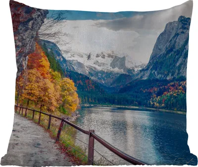 Produktbild von MuchoWow® Outdoor Kissen - Berge - See - Weg - Natur - Wasser - 45x45 cm - Wetterfest - Lounge Kissen - Fotokissen - Dekoratives Kissen