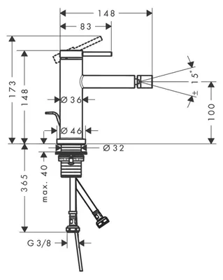Productafbeelding van Eengreeps wastafelmengkraan Tecturis S voor bidet, met trekstang, uitlooplengte 148 mm, chroom