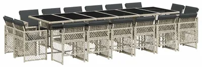 Produktbild von vidaXL 17-tlg. Garten-Essgruppe mit Kissen Hellgrau Poly Rattan
