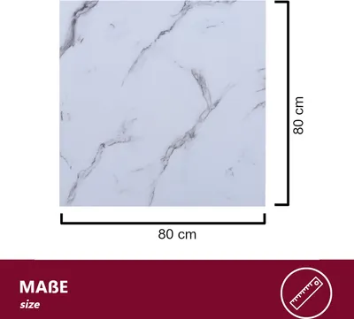 Produktbild von HOOZ Glasplatte als Tischplatte in 80x80cm Facettenschliff, Schutzplatte mit 6mm ESG Sicherheitsglas (Marmoroptik Weiß)