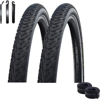 Produktbild von 2 x Schwalbe Marathon E-Plus Smart D-Guard E-50 Schwarz-Reflex 28 x 2,00 (50-622) + 2 x Schwalbe Schläuche AV19 inkl. Reifenheber