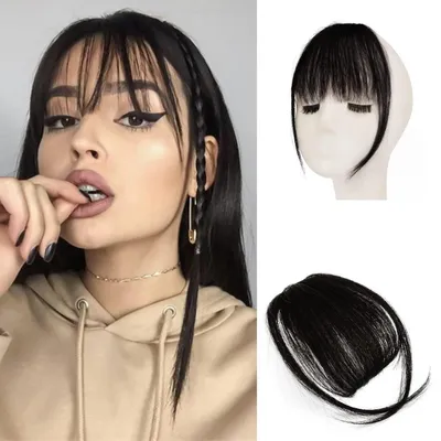 Immagine prodotto di Caschetto da clip in, 100% capelli veri Remy, con frangia e ciuffi laterali, colore nero naturale