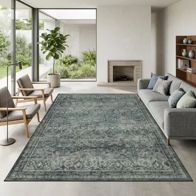 Image de Homebyhome Tapis lavable vintage tapis court grand salon design oriental entretien facile Taille: 280x370 cm