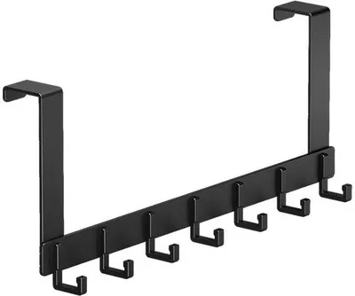 Immagine prodotto di Portasciugamani con 7 ganci, robusto e facile da installare, per bagno, camera da letto e cucina, per asciugamani e giacche (nero).