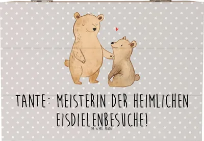 Produktbild von Mr. & Mrs. Panda Box Tante Eisdielenmeisterin 22 x 15 cm - Grau Pastell - Geschenk, Humor, truhe holz, Familie, Lächeln, Verwandtschaft, Aufbewahrungskiste, Neffe, Lustig