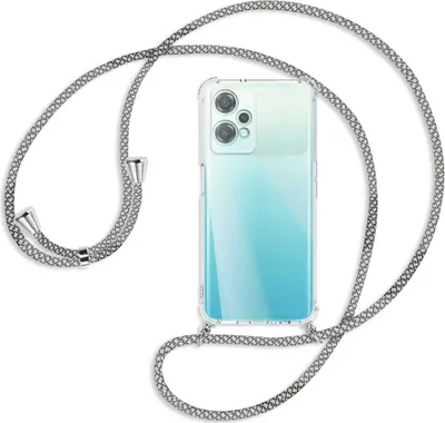 Produktbild von Handykette Backcover-Schutzhülle mit Band (Metall silberfarben) für OnePlus Nord CE 2 Lite 5G (CPH2381) - weiß/grau kariert