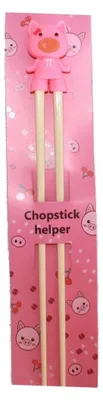 Produktbild von 068 Essstäbchen Chopsticks + 1 Clip Essstäbchenhelfer aus Gummi, Motiv Schweinchen