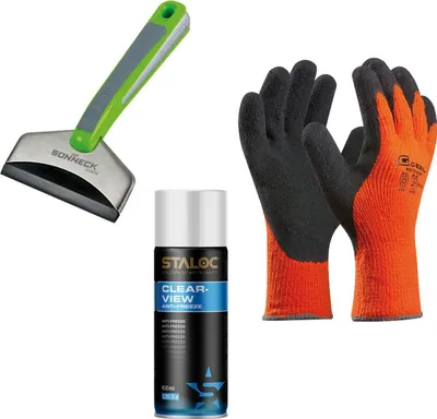 Produktbild von vasalat Scheibenenteiser Enteiserspray Auto 400ml + 2x Eiskratzer + Arbeitshandschuhe Winter Gr.8