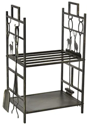 Produktbild von Kaminofen-Set aus Metall, gold-schwarz, 51,5 x 33 x 77 cm
