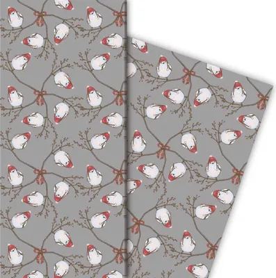 Produktbild von Süßes Winter Geschenkpapier mit Vögelchen, grau - G4823, 32 x 48cm