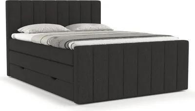 Produktbild von Boxspringbett Livia Interiors, Bett 200x200 cm, mit Behälter, Doppelbett, H3 Bonell- und Taschenmatratze und Topper, Webstoff Inari - Schwarz