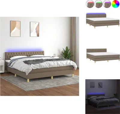 Produktbild von vidaXL Boxspringbett mit Matratze & LED Taupe 180x200 cm Stoff -  Betten & Bettgestelle