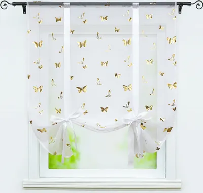 Produktbild von Raffrollo Voile Raffgardinen Stangendurchzug Tunnelzug Schmetterlings-Goldfolienmuster Gold BxH 60x140cm