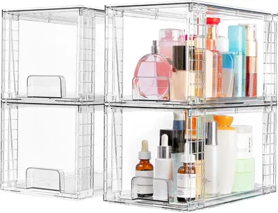 Productafbeelding van Opbergboxen, set van 4 - Stapelbare, transparante organizers