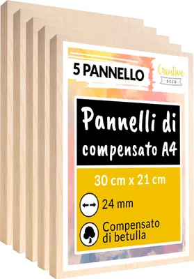Immagine prodotto di Creative Deco 5 x A4 Compensato Legno Betulla 24mm | Pannelli 300 x 210 x 24 mm | Fogli di Legno per Decorazione, Taglio Laser, Pirografia, Pareti