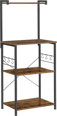 Image de Étagère de rangement pour la cuisine Famanu, 3 niveaux, avec crochets en S et structure en acier robuste