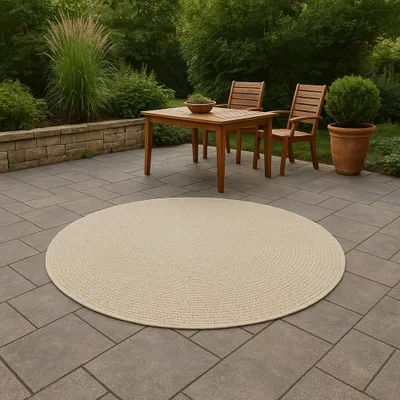 Immagine prodotto di Tappeto per esterni robusto e resistente alle intemperie con motivo a cerchi in color crema dimensioni - 120 cm rotondo
