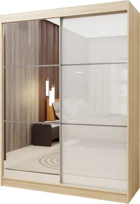 Produktbild von Masseno Schiebetürenschrank VITALE 150 cm Kleiderschrank Schlafzimmer Schrank 2-türig mit Spiegel und Lacobel Sonoma Eiche