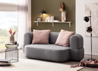 Produktbild von DOMO Collection Sofa Nevada, 2-Sitzer Schlafsofa, Ovale Form, Inklusive Kissen, Federkern Polsterung, 2er Couch, 208 x 115 x 78 (BxTxH), grau