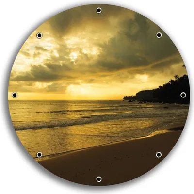 Produktbild von Wallario rundes Outdoor-Poster für Garten oder Balkon, Motiv Badestrand auf den Malediven - Stille am Abend, 30 cm Durchmesser