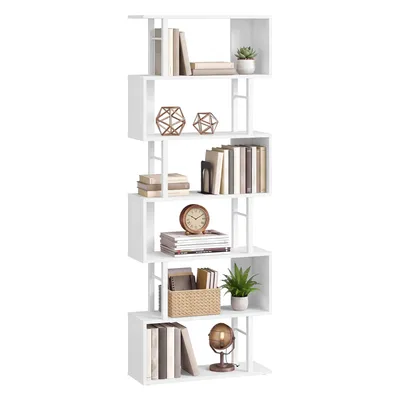 Produktbild von VASAGLE Vintage S-Förmiges Bücherregal Standregal mit 7 Ebenen 60 x 24 x 190,5 cm Weiß und Schwarz