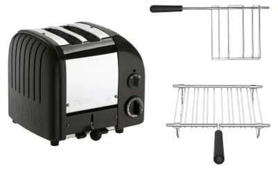 Produktbild von Dualit Toaster Paket 2, 2er Toaster mit Brötchenaufsatz und Sandwichzange Schwarz Matt
