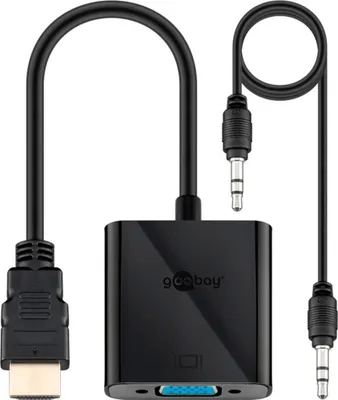 Produktbild von Goobay 68793 Adaptér HDMI™/VGA, poniklovaný, čierny, 0,1 m - zástrčka HDMI™ (typ A) &gt; zásuvka VGA (15-pin)