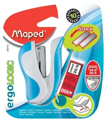 Image de Agrafeuse Maped Ergologic Mini 24/6 pour 12 ou 15 feuilles, blister, mélange de couleurs