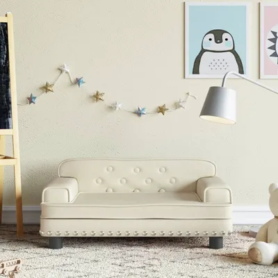 Produktbild von The Living Store Kindersofa Creme 70x45x30 cm Kunstleder