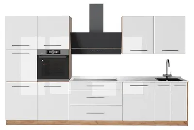 Image de Cuisine Vicco Fame-Line Blanc Haute brillance/Chêne de force doré 340cm, PT Marbre, Model 64610