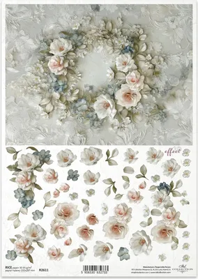 Immagine prodotto di Carta di riso per decoupage Carta per decoupage A4 R2611 Ghirlanda di fiori 3D