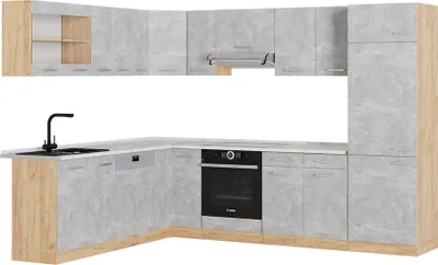 Produktbild von Eckküche Vicco R-Line Beton/Goldkraft Eiche 287 x 60 cm , AP Marmor, Model 53525