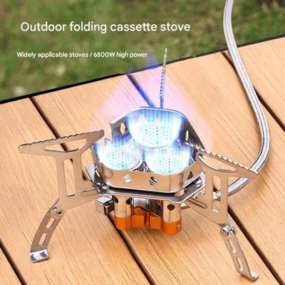 Produktbild von Portable, ausfaltbare Gasgrill mit drei Grillflächen, Mini-Gasgrill mit einer Grillfläche, windfest, leistungsfähiges Kochgerät