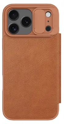 Produktbild von Handyhülle mit Klappe und Kameraschutz für iPhone 17 Pro Max, Nillkin Qin Pro, Braun
