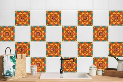 Produktbild von 24 Stück Laminierter Klebefolien Wandfliesen für Küche Bad Aufkleber Marokkanische Muster 15 x 15 cm