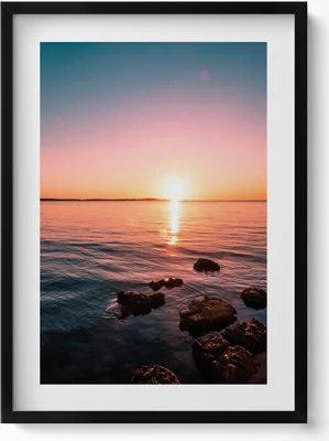 Produktbild von Felsen bei Sonnenuntergang– Wandbild mit Rahmen – Gerahmtes Bild  – Wanddekoration – 50x70 cm –  Schwarz Rahmen