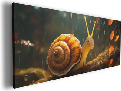 Produktbild von Wallario Premium Leinwandbild Snail on Tree in Größe 60 x 150 cm