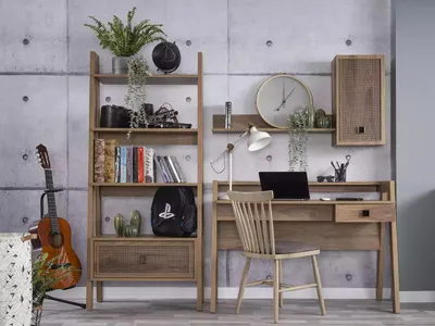 Immagine prodotto di Scrivania per bambini Libreria in legno marrone Set 3 pezzi Scaffale