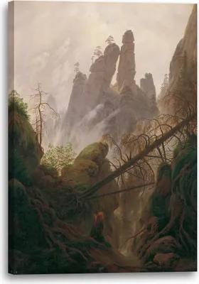 Produktbild von Leinwandbild (60x80cm): Caspar David Friedrich - Felsenlandschaft im Elbsandsteingebirge, echter Holz-Keilrahmen inkl. Aufhänger, handgefertigt in Deutschland
