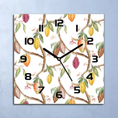 Produktbild von Wanduhr Echt-Glas-Küchenuhr Kakaofrüchte Quarz Lautlos 30x30 Deko Bilder