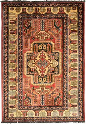 Produktbild von Handgeknüpfter Ersari Shirvan Kazak Wolle Teppich, 94x137 cm, mit natürlichen Farbstoffen, für Fußbodenheizung geeignet