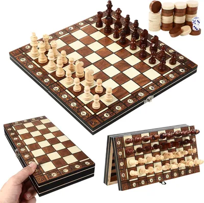 Image de Jeu d'échecs de 29 cm x 29 cm, plateau d'échecs en bois, pliable, magnétique 3-en-1, idéal pour les voyages