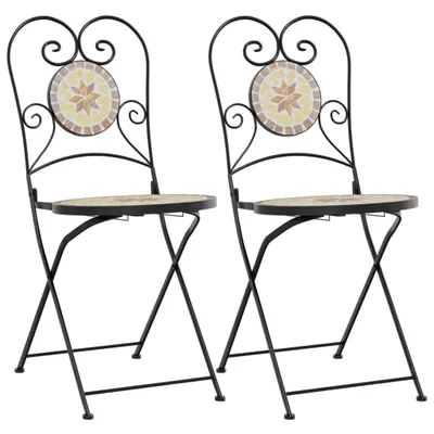 Image de Chaises de bistrot 2 pcs. Pliable Terrakottarot et Blanc Céramique