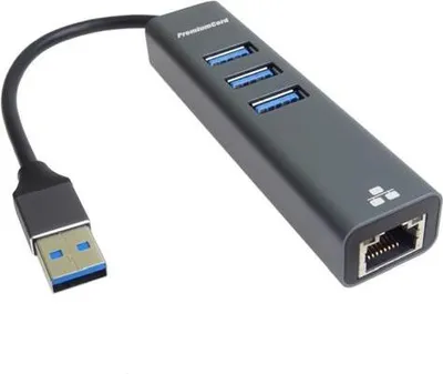 Obrázok produktu pre PremiumCord adaptér USB3.0 -> LAN RJ45 ETHERNET 10/100/1000 MBIT + 3x USB3.0 port
