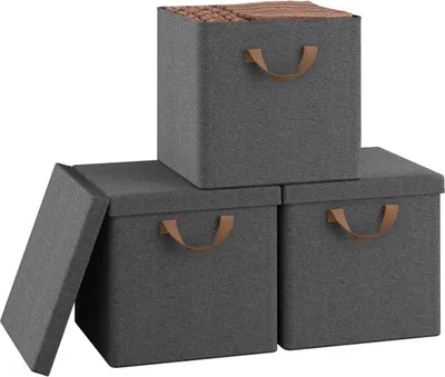 Produktbild von WOLTU Faltbare Aufbewahrungsboxen 3 Stück, mit Deckel Metallrahmen, Mehrzweck : Grau 34L(33x33x31,5 cm) Farbe: Grau Größe: 34L(33x33x31,5 cm)