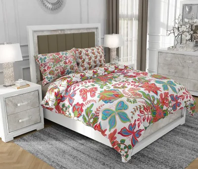 Produktbild von Bettwäsche 200x220 cm + 2x70x80 cm, 3-teilig, 100% Baumwolle, Satin, Reißverschluss, Blumen, Bunt - SOVIO | So.9046