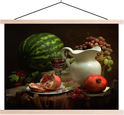Produktbild von MuchoWow® Textilposter Stilleben - Melone - Obst 40x30 cm mit holzfarbenen Rahmen - Bilder