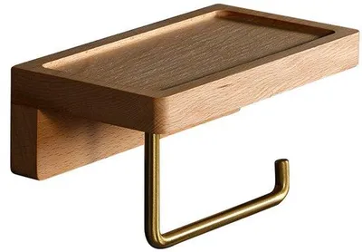 Produktbild von Wandmontierter Holz-Toilettenhalter aus Walnuss- und Eichenholz für Badezimmer und Küche