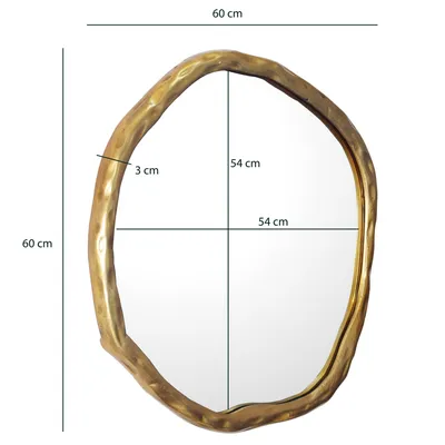 Zdjęcie produktu dla FineBuy Lustro ścienne asymetryczne 60x60 cm metalowe lustro wiszące złote aluminiowe lustro dekoracyjne niekształtne z ramą lustro ścienne duże lustro do przedpokoju