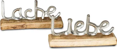 Produktbild von 2er Set Schriftzug Liebe Lache L23cm Metall Silber Mango Holz Aufsteller Deko